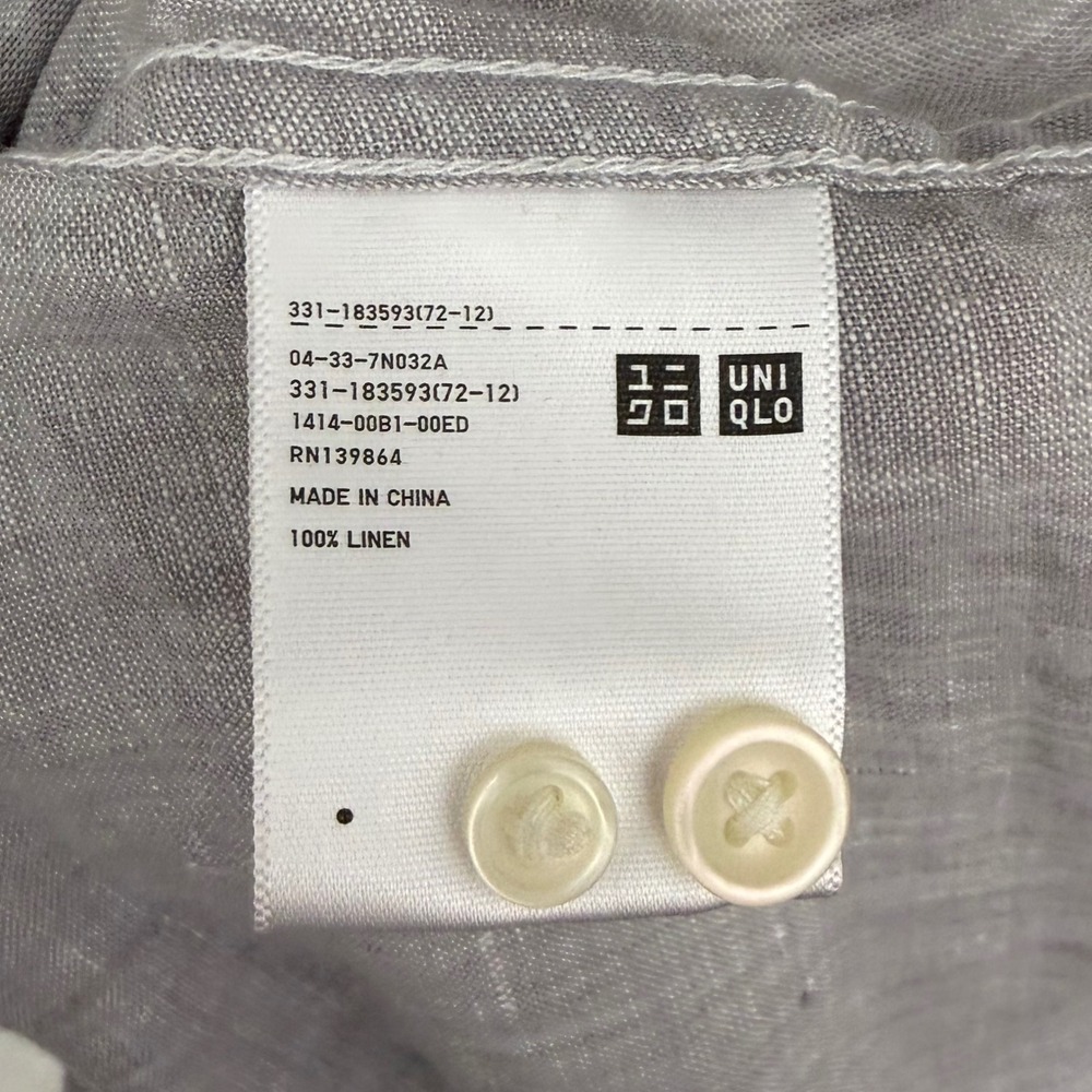 Uniqlo Premium Linen Shirt Mens Small S Gray Long Sleeve Button Up Lightweight - Picture 6 of 9